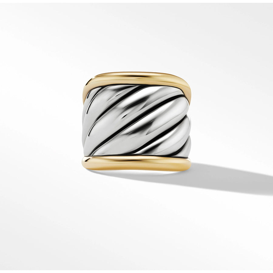 Sculpted Cable Saddle Ring in Sterling Silver with 18K Yellow Gold