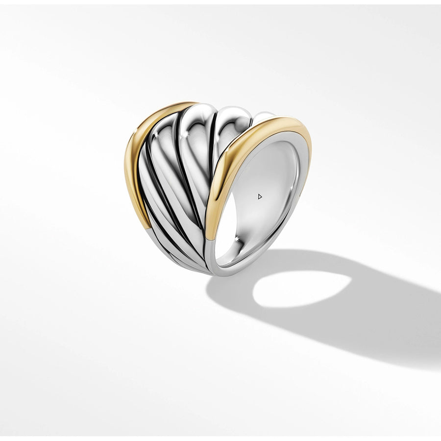 Sculpted Cable Saddle Ring in Sterling Silver with 18K Yellow Gold