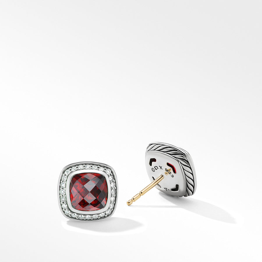 Albion Stud Earrings with Garnet and Pave Diamonds