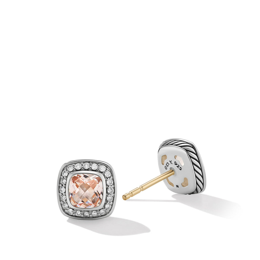 Petite Albion Stud Earrings with Morganite and Pave Diamonds