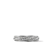 Cable Edge Band Ring in Recycled Sterling Silver with Pave Diamonds