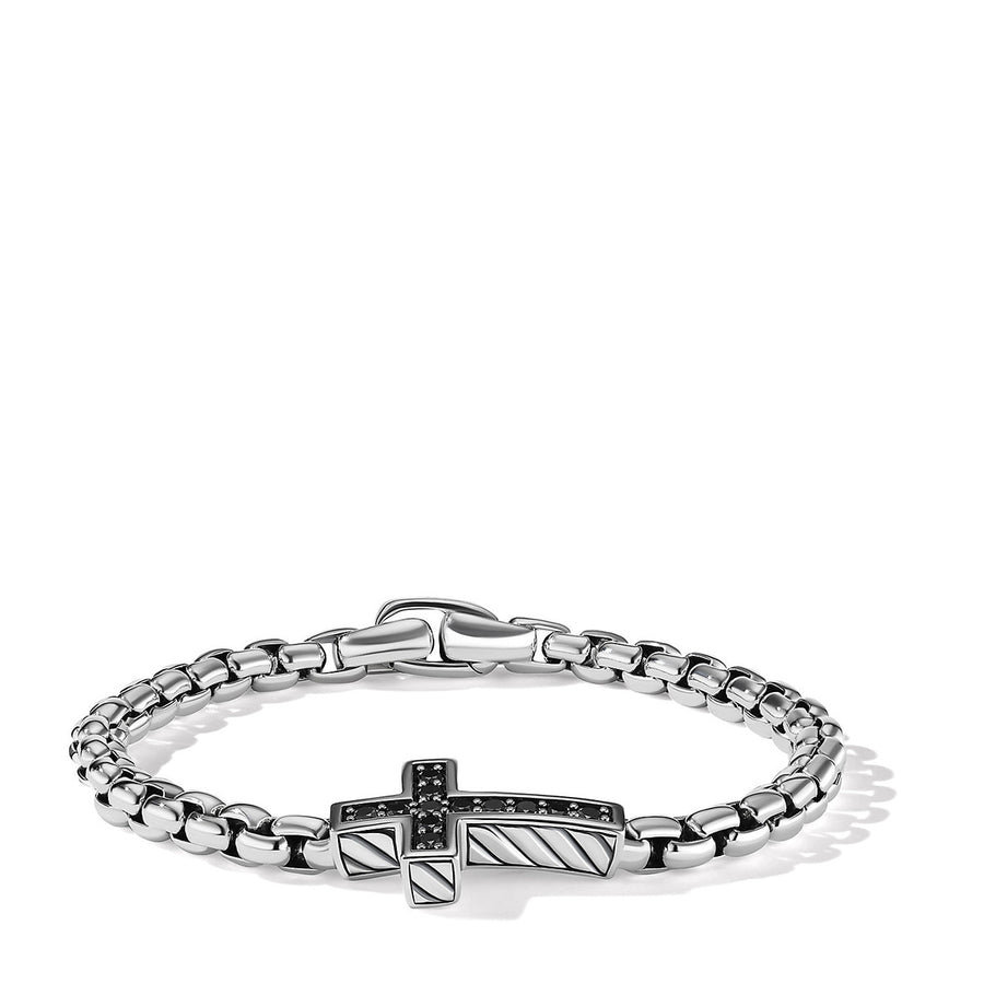 Pave Cross Bracelet in Sterling Silver with Black Diamonds