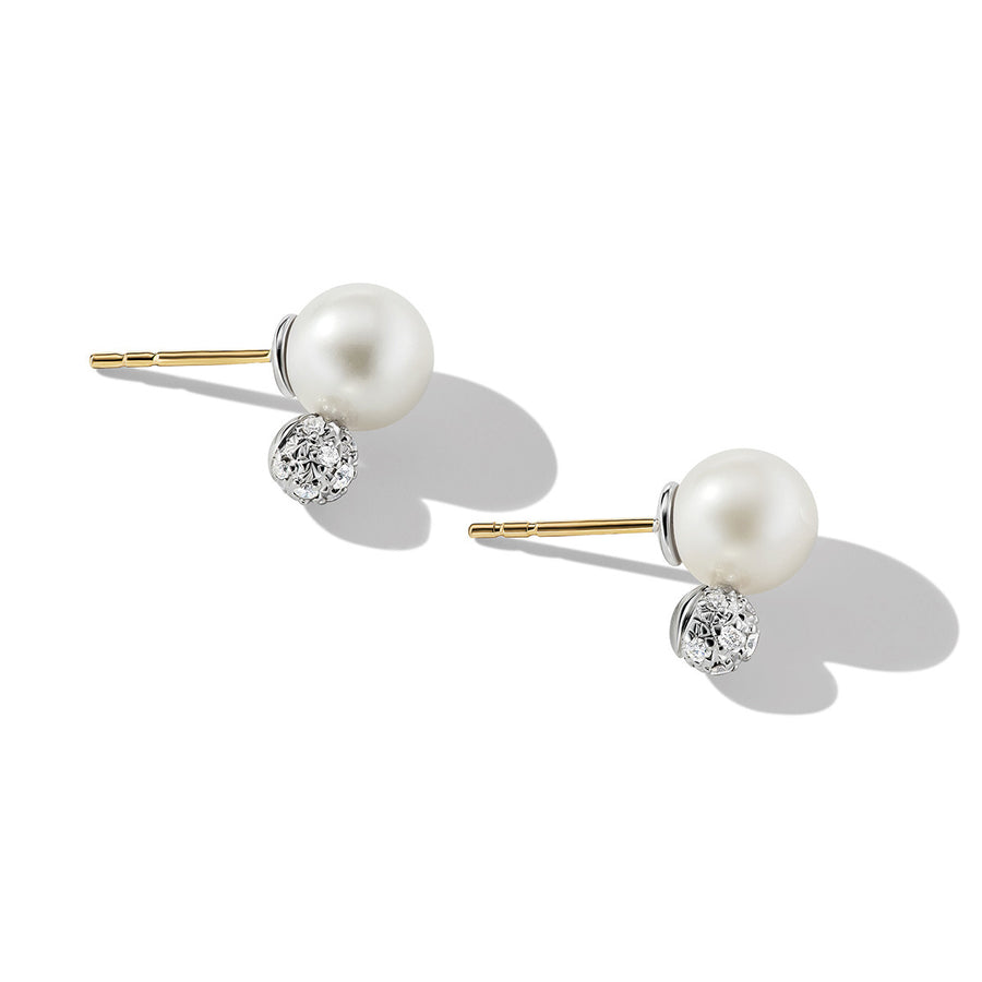 Pearl and Pave Solari Stud Earrings in Sterling Silver with