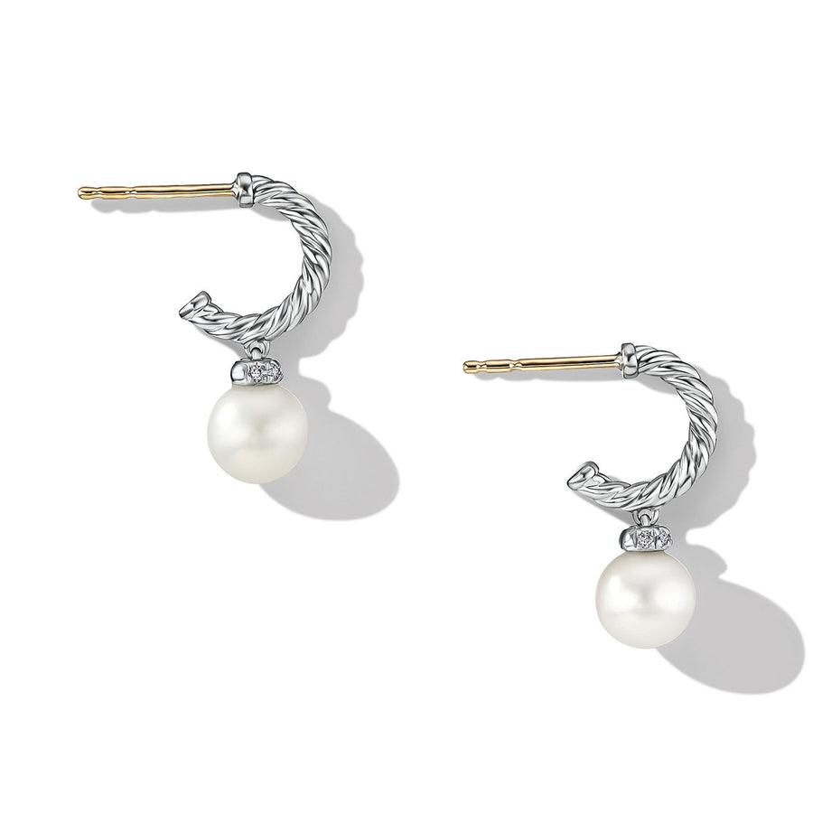 Pearl and Pave Solari Drop Earrings in Sterling Silver with Diamonds