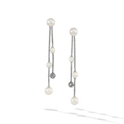 Pearl and Pave Two Row Drop Earrings in Sterling Silver with Diamonds