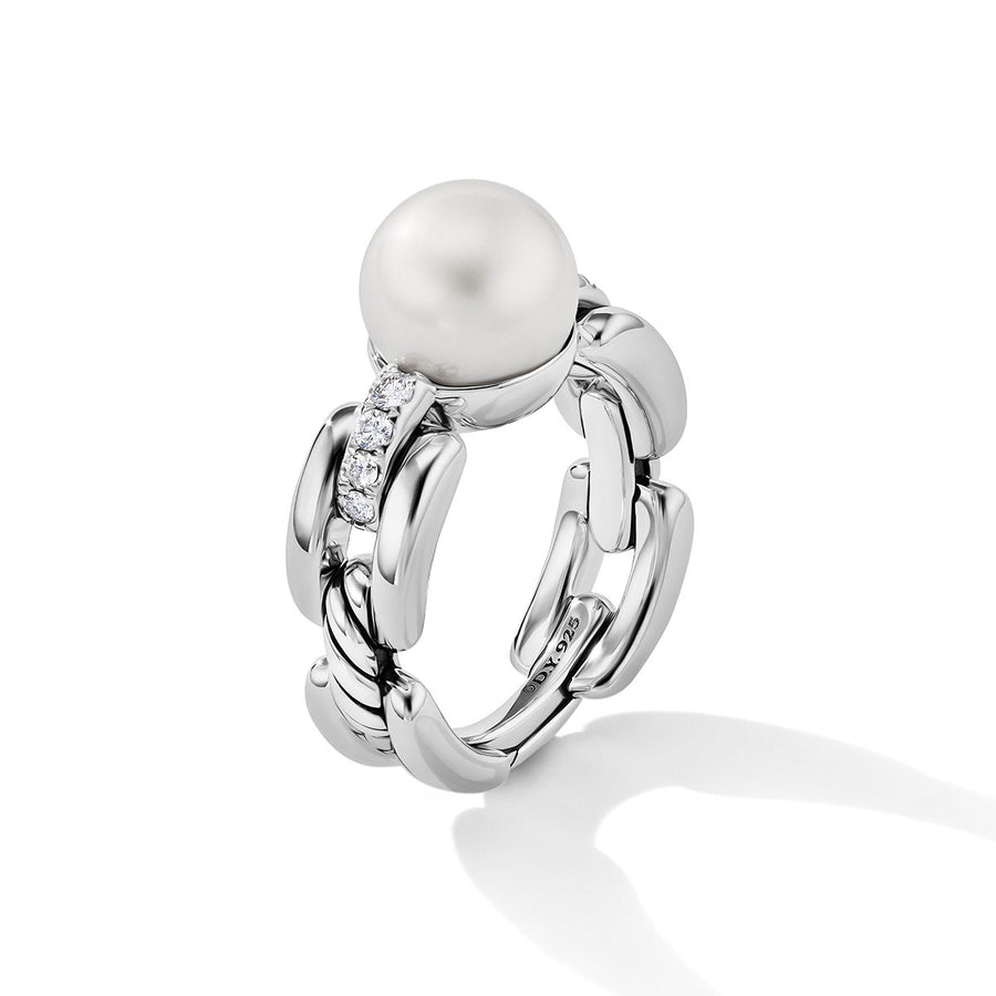 DY Madison Pearl Ring in Sterling Silver with Pave Diamonds