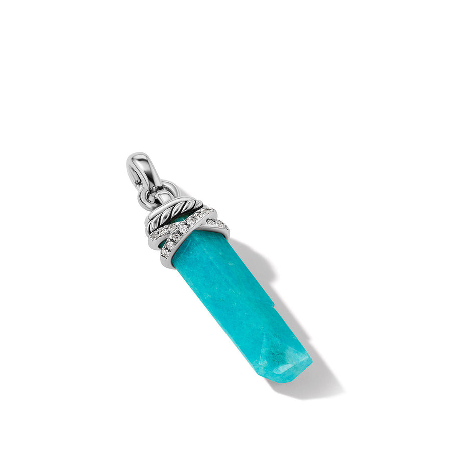 Wrapped Amazonite Crystal Amulet with Sterling Silver and Pave Diamonds