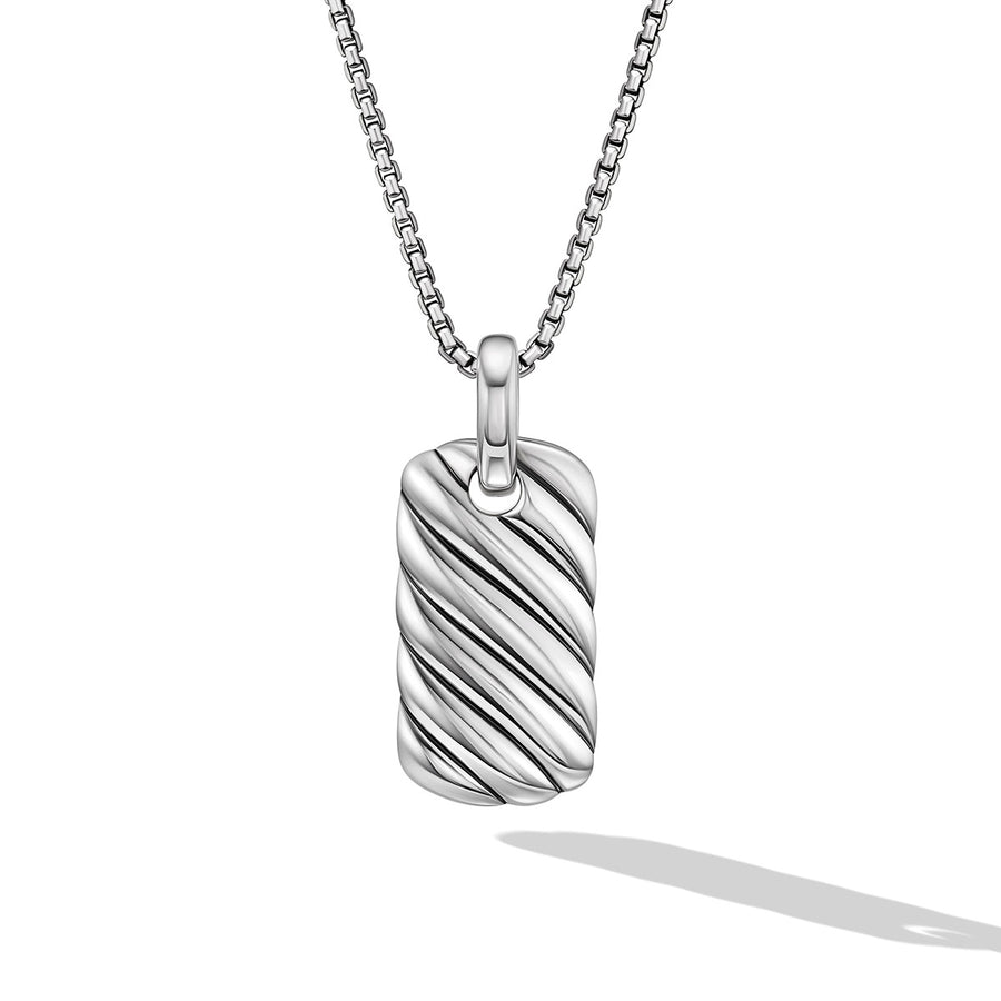 Petite Sculpted Cable Tag in Sterling Silver