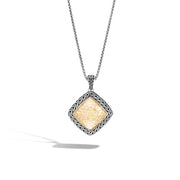 Classic Chain Hammered Gold and Silver Heritage Large Quadrangle Pendant Necklace