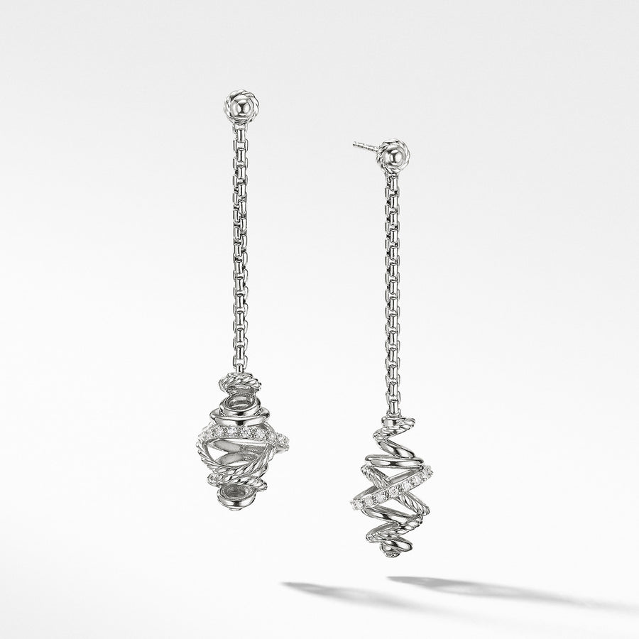 Crossover Chain Drop Earrings with Diamonds, 54mm