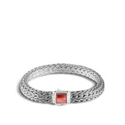 Classic Chain Silver Medium Reversible Bracelet with Treated Black Sapphire and Garnet
