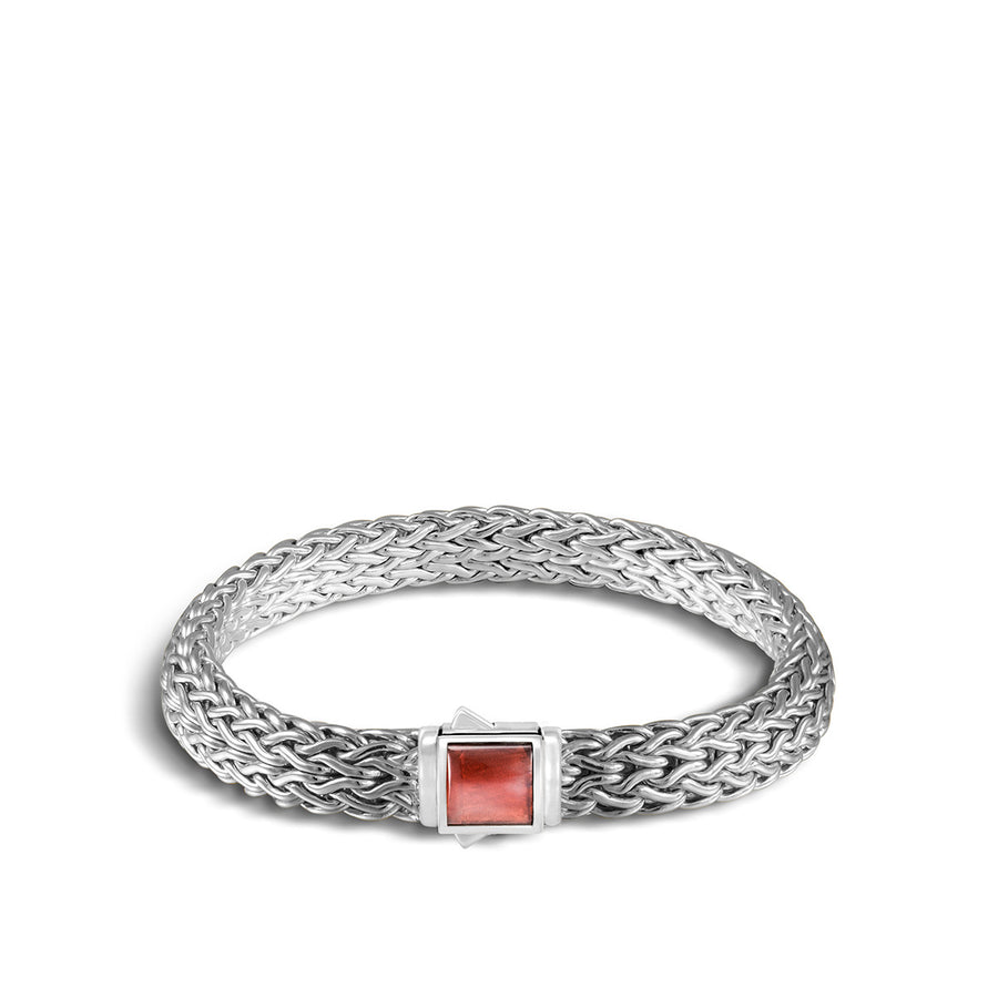 Classic Chain Silver Medium Reversible Bracelet with Treated Black Sapphire and Garnet
