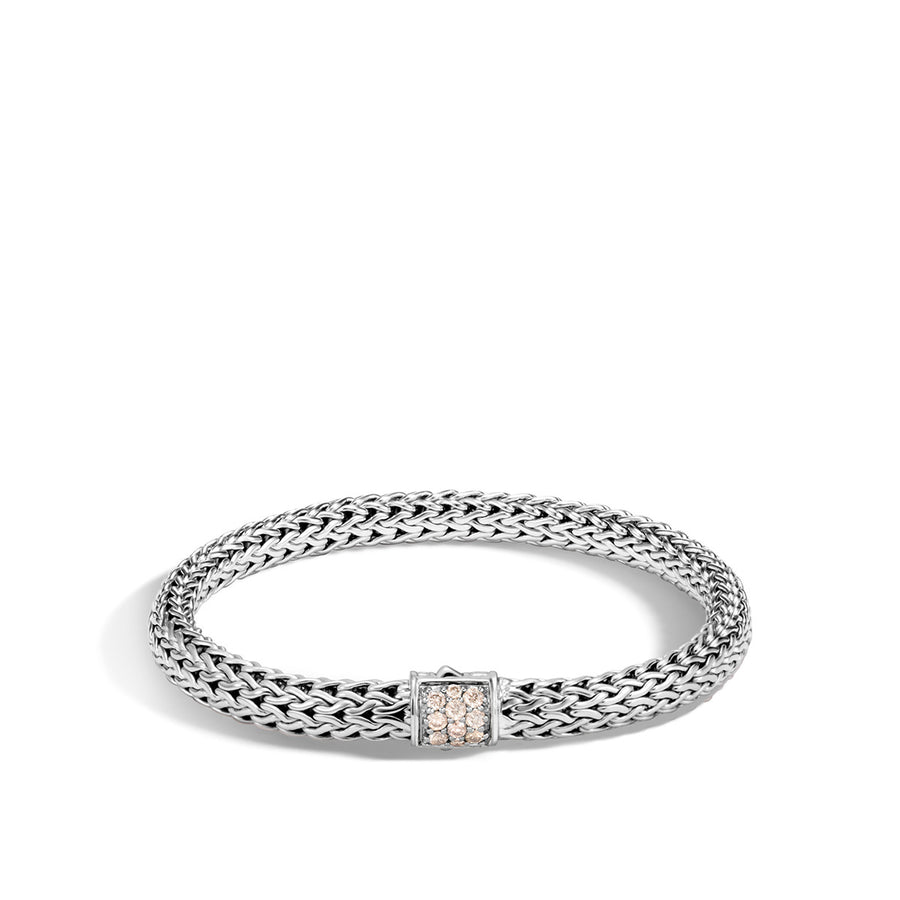 Classic Chain Silver Champagne Diamond Pave Small Bracelet