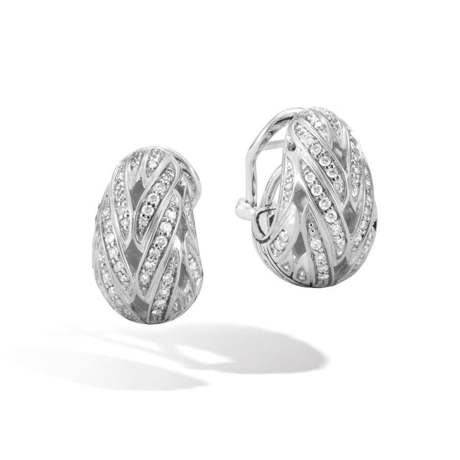 Classic Chain Silver Diamond Pave Buddha Belly Earrings