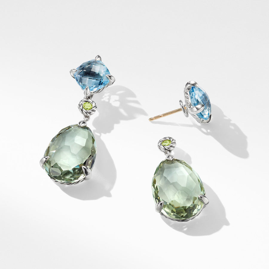 Chatelaine Drop Earrings with Prasiolite, Blue Topaz and Peridot