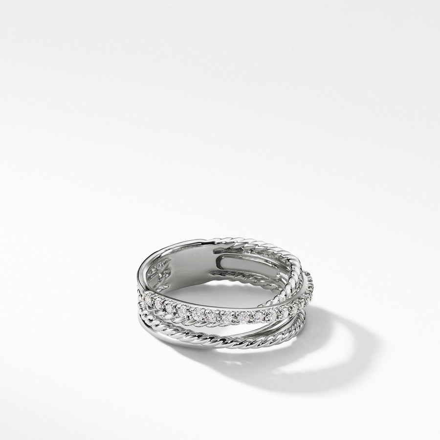 Crossover Ring with Diamonds