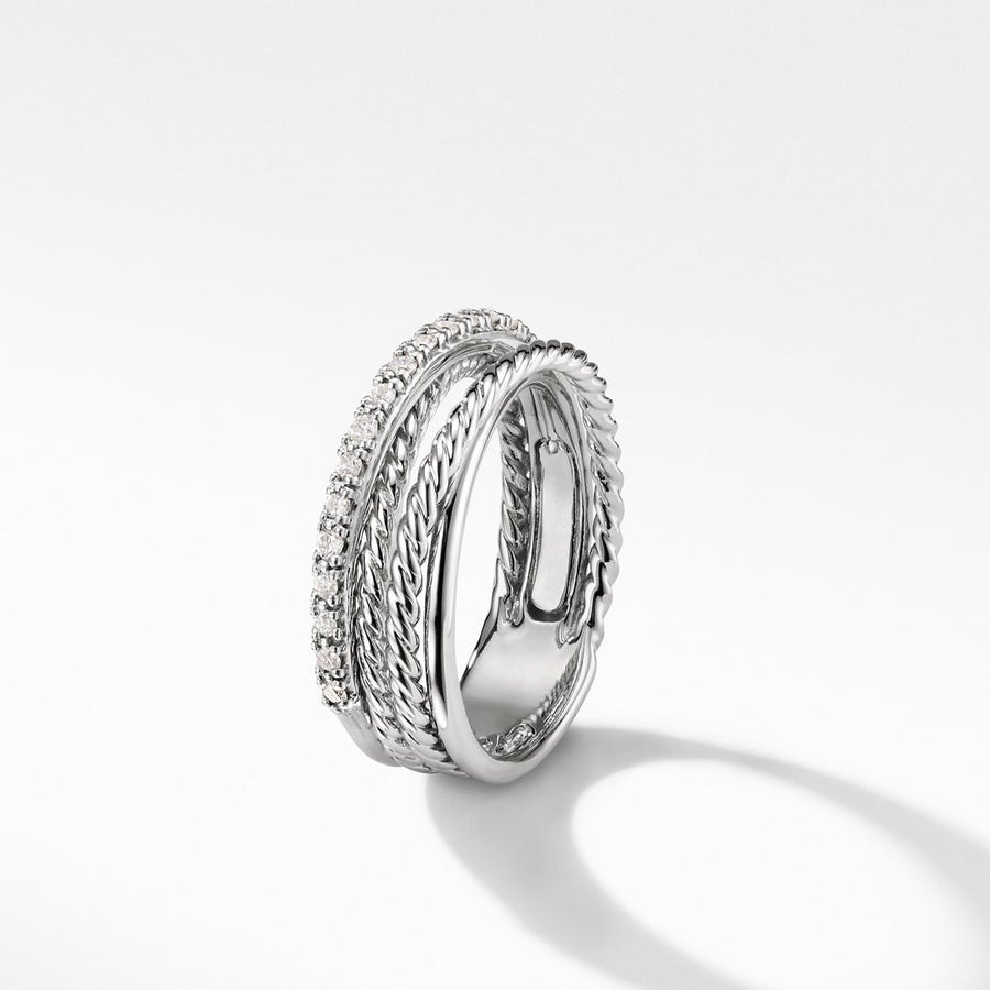 Crossover Ring with Diamonds