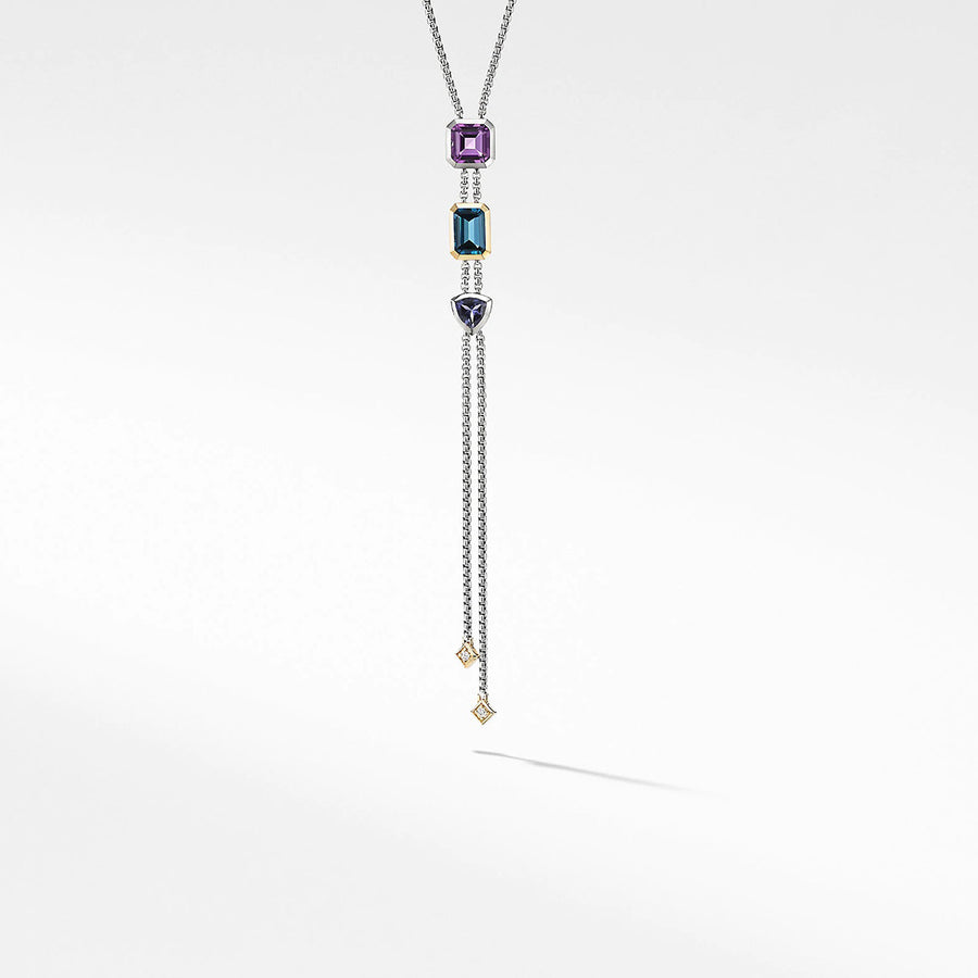Novella Y Necklace with Hampton Blue Topaz, 18K Yellow Gold and Diamonds