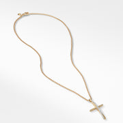Crossover Cross Necklace in 18K Yellow Gold with Pave Diamonds