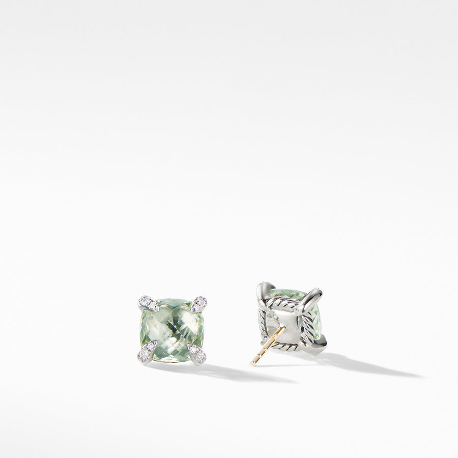 Chatelaine Stud Earrings with Prasiolite and Diamonds