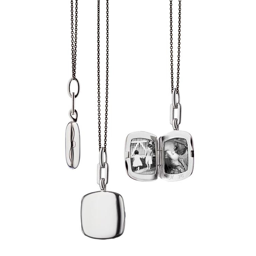 Slim Cushion Viv Locket on Black Steel Chain