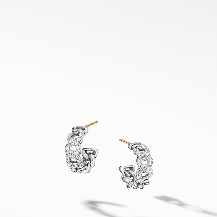 Belmont Curb Link Small Hoop Earrings with Pave Diamonds