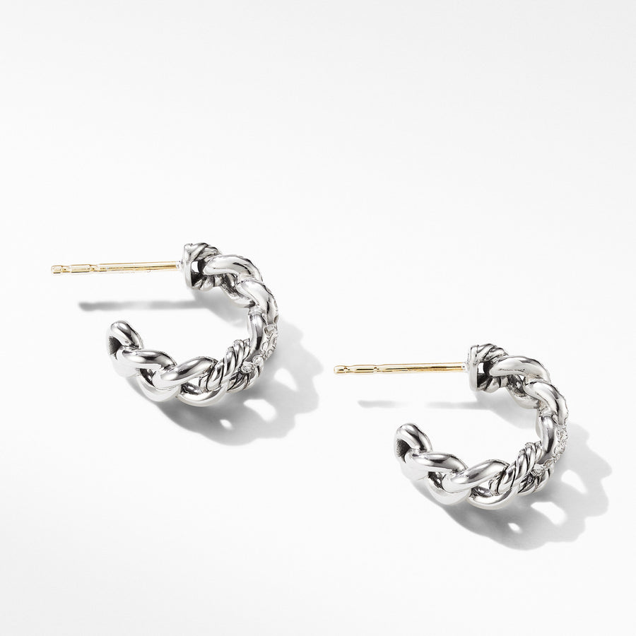 Belmont Curb Link Small Hoop Earrings with Pave Diamonds