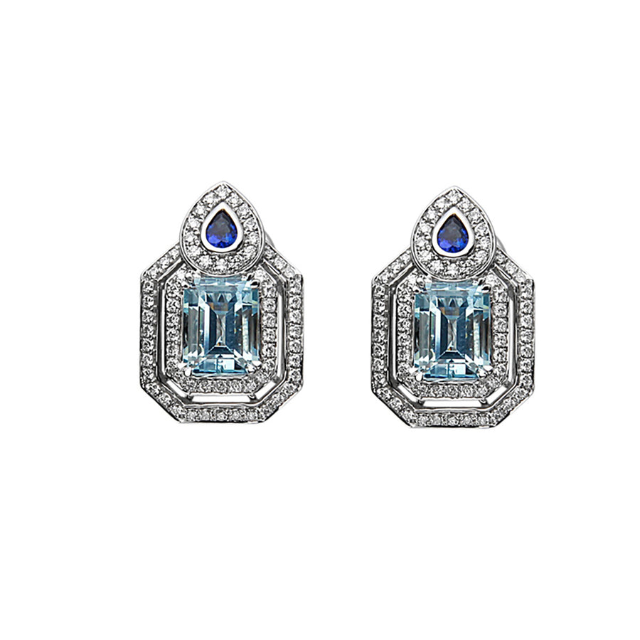 Charles Krypell Aquamarine-and- Diamond Halo Earrings with Sapphires-1_7198_WAQS-210000263379-at Schiffman's Jewelers