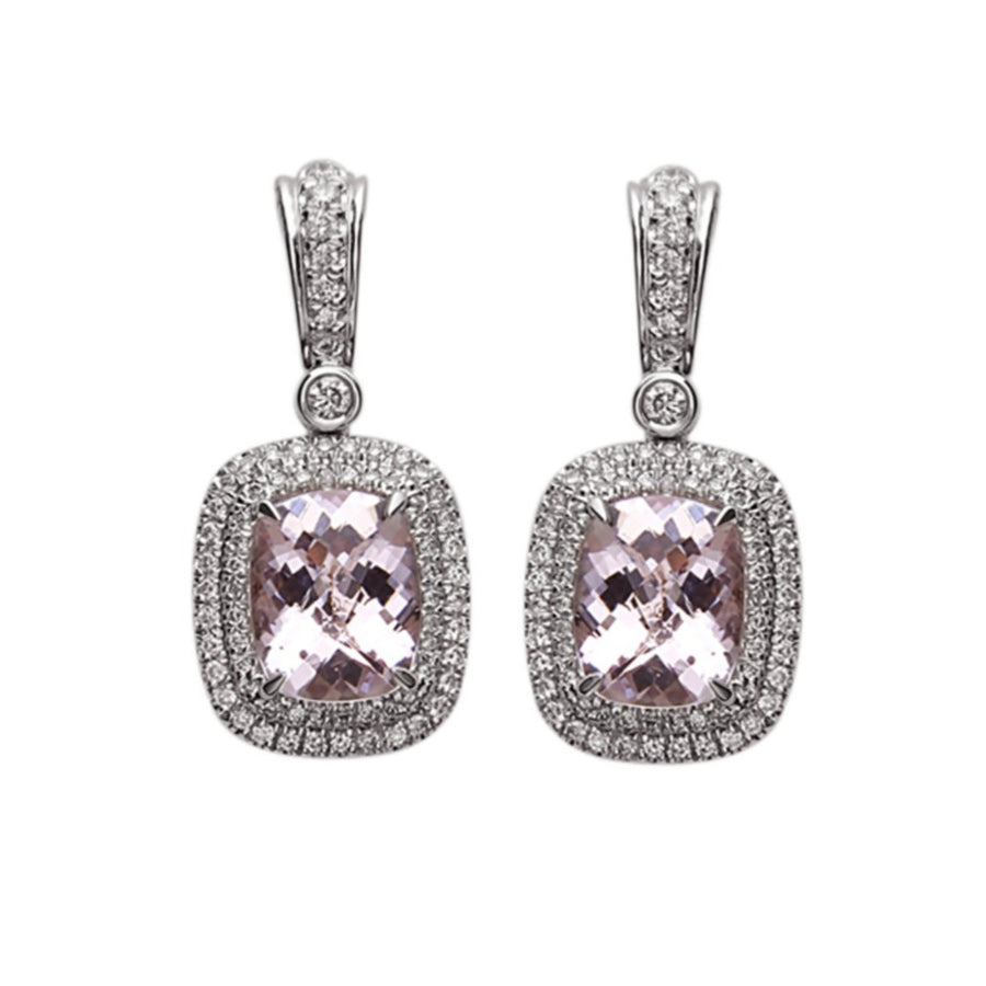 Charles Krypell Morganite Diamond Double Halo Cushion Drop Earrings-1_7148_WMPS-210000284002-at Schiffman's Jewelers